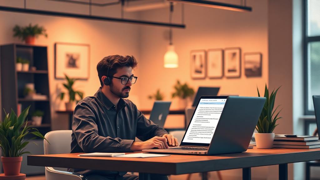 Professional content writer working at modern office